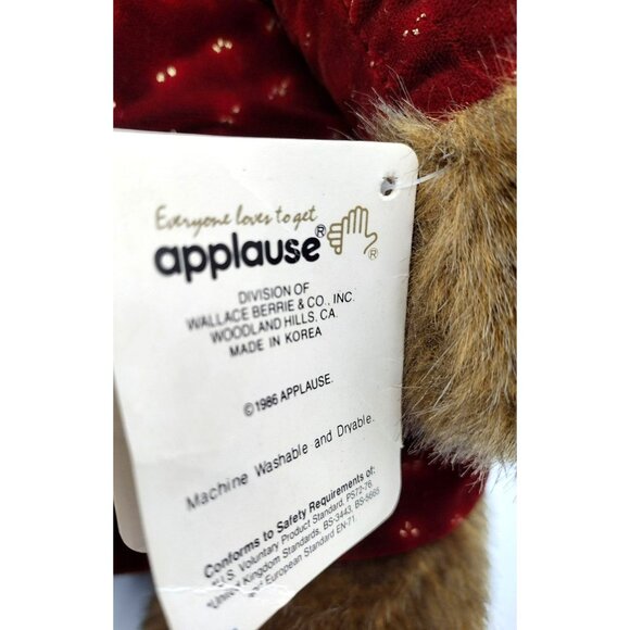Applause Teddy Bear Red Evening Robe Slippers Vintage 1986 23 Inches Soft Plush - Picture 14 of 16